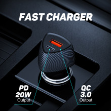 Tellur FCC10 automobilinis įkroviklis 38W, 6A (PD20W + QC3.0) juodas