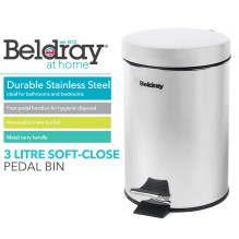 Beldray LA038098SSPFEU7 3 Litre Soft-Close Pedal Bin SS Beldray LA038098SSPFEU7 3 Litre Soft-Close Pedal Bin SS