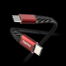 Hama 00201542 Extreme Charging Cable, USB-C - USB-C 1.5m Nylon black / red