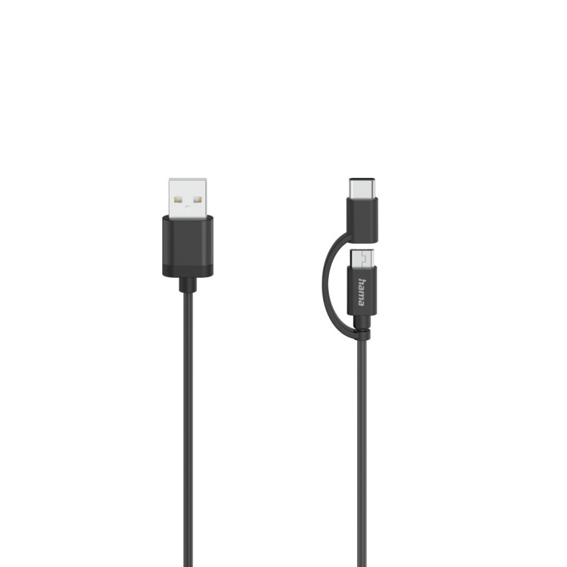Hama 00200616 Micro-USB kabelis, 2 viename, įsk. Adapteris prie USB-C, USB 2.0, 0,75 m