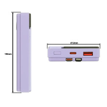 Tellur Power Bank 10000mAh, USB-C + Lightning laidai, įmontuoti violetiniai