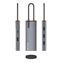 Tellur USB-C šakotuvas, PD 3.0 100W, HDMI, 3xUSB 3.0 pilkas