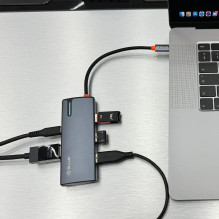 Tellur USB-C šakotuvas, PD 3.0 100W, HDMI, 3xUSB 3.0 pilkas