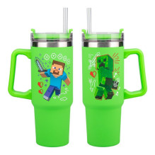 Paladone Minecraft žalias 900 ml termo puodelis ir šiaudelis