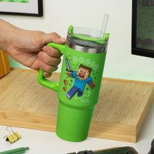 Paladone Minecraft žalias 900 ml termo puodelis ir šiaudelis