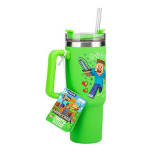 Paladone Minecraft žalias 900 ml termo puodelis ir šiaudelis