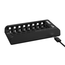 AA / AAA 1,5 V ir 1,2 V baterijų įkroviklis, išmanusis – 8 lizdai AA / AAA 1,5 V ir 1,2 V baterijų įkroviklis, išmanusis – 8 lizdai