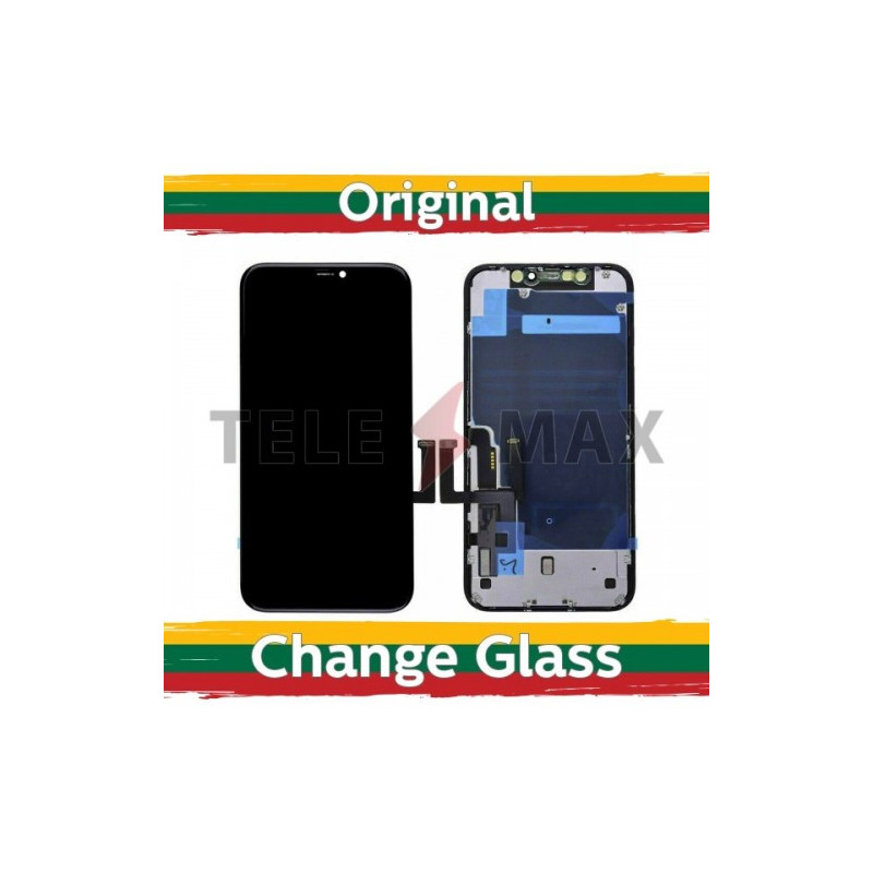 Ekranas skirtas iPhone 11 juodas (LG versija + metalinė skarda) (Atnaujintas: Telemax)