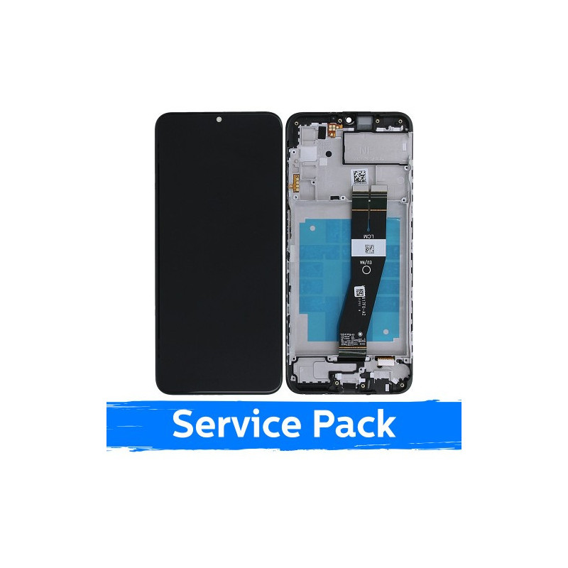 Ekranas skirtas Samsung A037G A03s EU juodas su rėmeliu (Service Pack)