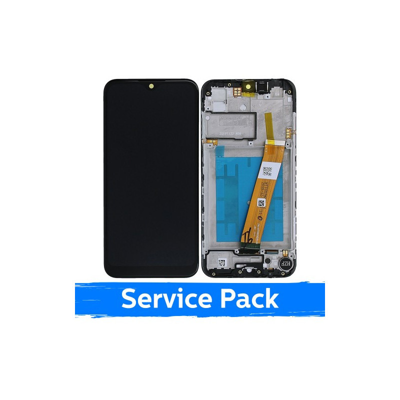 Ekranas skirtas Samsung A015F A01 (2020) juodas su rėmeliu (Service Pack)