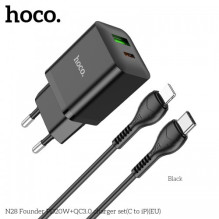 Įkroviklis Hoco 'N28' juodas (PD20W / QC3.0) + 'Type-C / Lightning' 100cm laidas