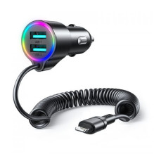 Car charger Joyroom 'JR-CL25' black 17W (2xQC3.0 / with LED Lighting) + 'Lightning' cable 150cm