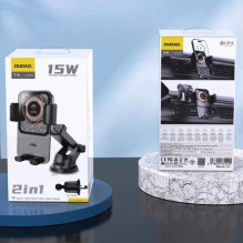 Automobilinis laikiklis Dudao 'F19' juodas (bevielis krovimas 15W)(ne magnetinis / lipinamas / grotelėms)