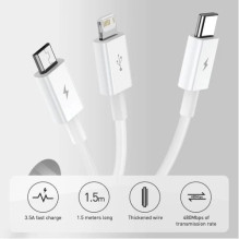 USB Kabelis Baseus "3in1 Superior" mėlynas 150cm (iki 3.5A)