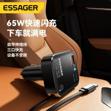 Automobilinis įkroviklis Essager 'Yttrium' juodas 65W (integruotas Type-C laidas)
