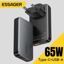 Įkroviklis Essager 'GaN Ultra' juodas 65W (1xPD / 1xQC3.0) Įkroviklis Essager 'GaN Ultra' juodas 65W (1xPD / 1xQC3.0)