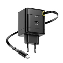 Charger Essager 'Ruizi' black 65W (1xPD) + integrated Type-C cable