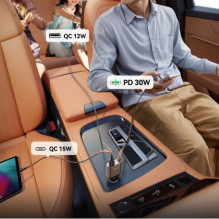 Automobilinis įkroviklis Joyroom 'JR-CCL07' juodas 30W (1xPD / 1xQC3.0) + 'Lightning' laidas Automobilinis įkroviklis Joyroom 'JR-CCL07' juodas 30W (1xPD / 1xQC3.0) + 'Lightning' laidas