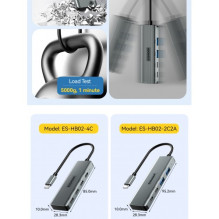 Adapter Essager '4 in 1' gray (In: Type-C, Out: 4xUSB-C)