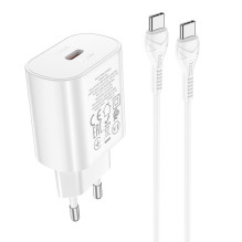 Įkroviklis Hoco N22 25W USB-C + USB-C to USB-C cable 1.0m baltas