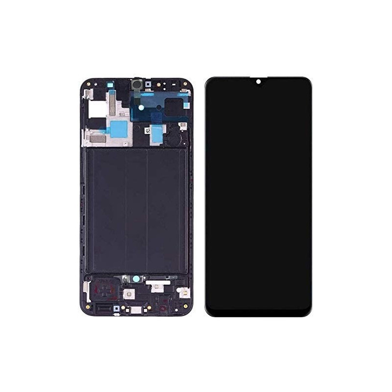 Ekranas Samsung A505 A50 su lietimui jautriu stikliuku ir rėmeliu juodas OLED (real size)