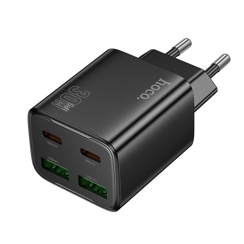 Įkroviklis Hoco N56 30W GaN 2xUSB-C / 2xUSB-A juodas