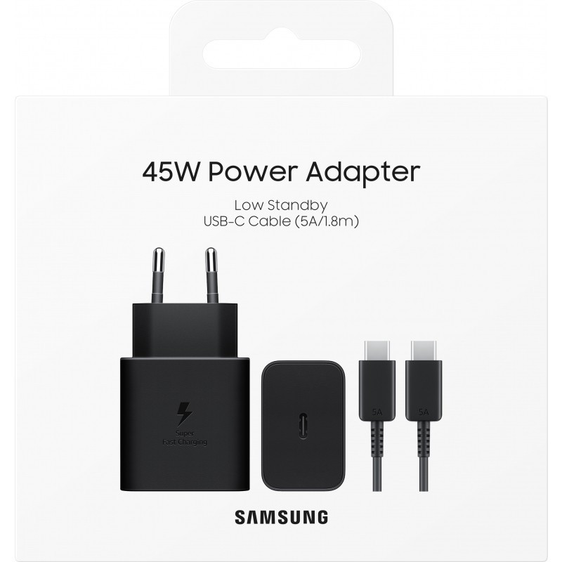 Įkroviklis Samsung EP-T4511XBEGEU 45W + USB-C to USB-C cable 1.8m juodas