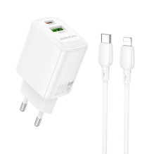 Įkroviklis Borofone BN27 20W USB-C / USB-A + USB-C to Lightning cable 1.0m baltas Įkroviklis Borofone BN27 20W USB-C / USB-A + USB-C to Lightning cable 1.0m baltas