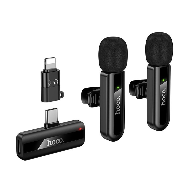 Belaidžių mikrofonų rinkinys Hoco L20A USB-C / Lightning juodas