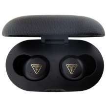 Guess Bluetooth ausinės GUTWSPGTSPSK TWS + prijungimo stotelė juoda / juoda grūdėtas klasikinis logotipas