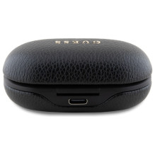 Guess Bluetooth ausinės GUTWSPGTSPSK TWS + prijungimo stotelė juoda / juoda grūdėtas klasikinis logotipas