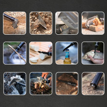 Wozinsky WSS-211 išgyvenimo kastuvas išgyvenimui, daugiafunkcis peilių laužytuvas, titnago švilpukas, harpūnas, 21 viena