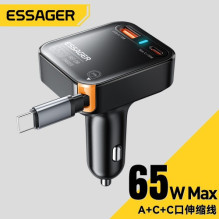 Car charger Essager 'Yttrium' black 65W (integrated Type-C cable)