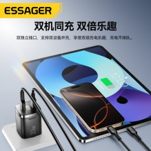 Charger Essager 'Display' black 33W (2xPD) with LED display