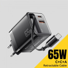 Charger Essager 'Scope' black 65W (1xPD / 1xQC3.0) + integrated Type-C cable Charger Essager 'Scope' black 65W (1xPD / 1xQC3.0) + integrated Type-C cable