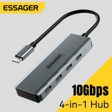 Adapter Essager '4 in 1' gray (In: Type-C, Out: 4xUSB-C)