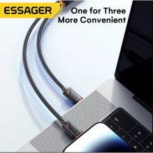 USB Cable Essager 'Triple' 3in1 black 'Type-C / Type-C / Lightning' 120cm