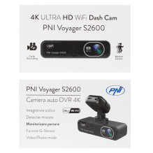 PNI Voyager S2600 DVR car camera package, WiFi, 4K Ultra HD, GPS and 128GB microSD memory card included
