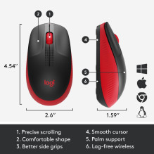 MOUSE USB OPTICAL WRL M190 / RED 910-005908 LOGITECH