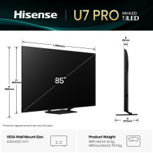 TV Set, HISENSE, 85 ", 4K Ultra HD, 3840 x 2160 pixels, Flat, 16:9, ULED, 85U7QPRO