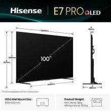 TV Set, HISENSE, 100 ", 4K Ultra HD, 3840 x 2160 pixels, Flat, 16:9, QLED, 100E7QPRO