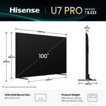 Televizorius, HISENSE, 100", 4K Ultra HD, 3840 x 2160 pikselių, plokščias, 16:9, ULED, 100U7QPRO