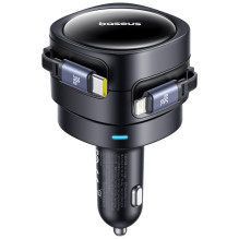 Baseus Enjoyment Max 60W Car Charger with Retractable USB-C and Lightning Cables - Black
