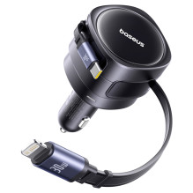 Baseus Enjoyment Max 60W Car Charger with Retractable USB-C and Lightning Cables - Black