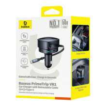 Baseus PrimeTrip VR1 60W USB-A USB-C Car Charger with Retractable USB-C Cable - Black