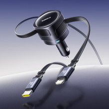 Baseus Enjoyment Max 60W Car Charger with Retractable USB-C and Lightning Cables - Black