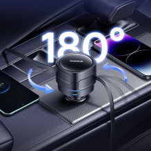 Baseus Enjoyment Max 60W Car Charger with Retractable USB-C and Lightning Cables - Black