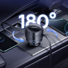 Baseus Enjoyment Max 60W Car Charger with Two Retractable USB-C Cables - Black