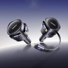 Baseus Enjoyment Max 60W Car Charger with Retractable USB-C and Lightning Cables - Black