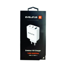 „Evelatus“ 45 W maksimalus greitasis įkroviklis, ES USB-C1 / USB-C1 / USB-A - RCE-4501ACCL, baltas